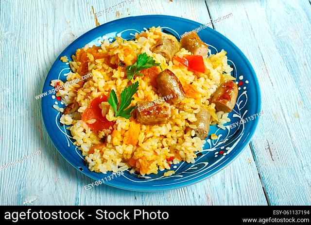 Sausage squash risotto - chopped butternut squash and chipolata sausages