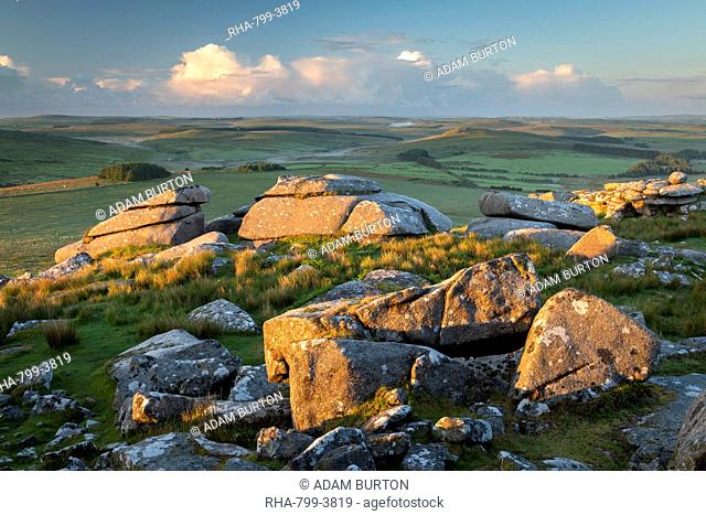 First light on the granite boulders of Roughtor in Bodmin Moor, Cornwall, England, United Kingdom, Europe