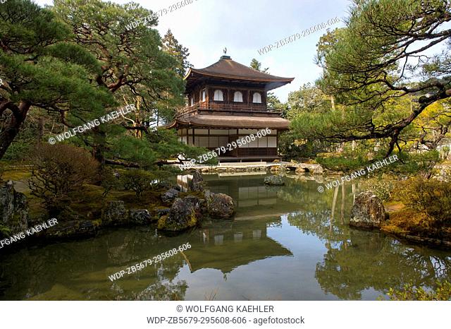 View of the Kannonden (Kannon Hall) or Silver Pavilion at the Ginkaku-ji or Temple of the Silver Pavilion (UNESCO World Heritage Site)