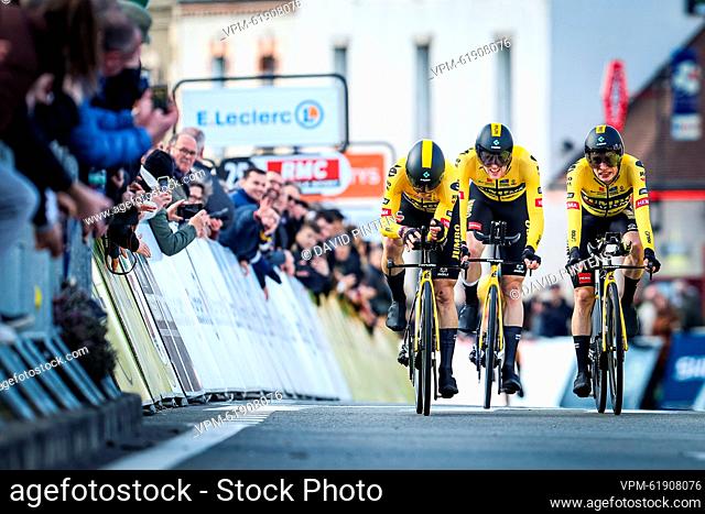 Belgian Nathan Van Hooydonck of Jumbo-Visma and Danish Jonas Vingegaard of Jumbo-Visma pictured in action during the third stage of the 81st edition of the...
