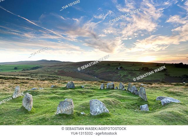 Nine Stones stone circle Near Belstone Tor  Dartmoor National Park  Devon  England  Bronze age  Also know as the 'Nine Maidens'