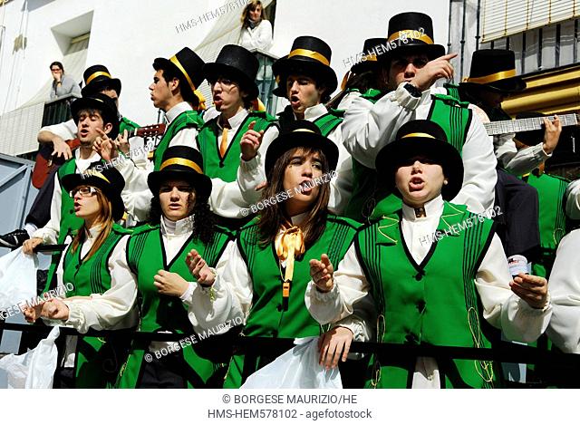 Spain, Andalusia, Cadiz, the carnival, a chirigota, a satirical group who perform comical songs