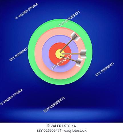 Arrow Hit Right on Target. Target Concept on Blue Background. Achieving Goal