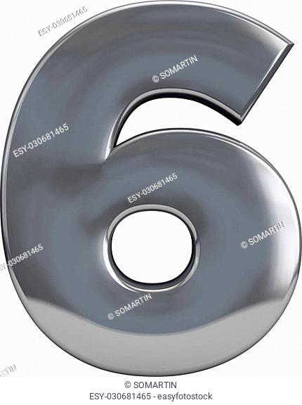Metal number 6 (six) character isolated on white. Including clipping path. Part of complete alphabet set