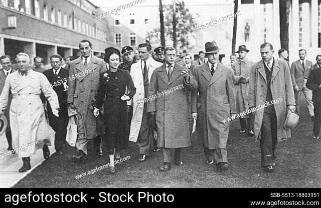 Duke And Duchess Of Windsor Visit Olympic Stadium. O.P.S. The Duke and Duchess Of Windsor Leaving the house, ***** , at the Reich's Sports field Berlin