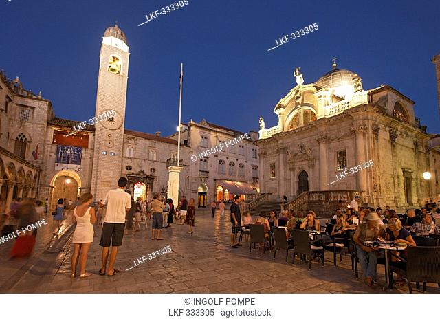 Church of Saint Blaise, Sv Vlaha and clock tower in the evening, Luza square, Dubrovnik, Dubrovnik-Neretva county, Dolmatia, Croatia