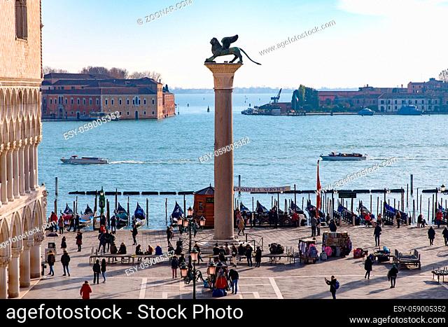 St Mark's Square and Column of San Marco, Venice, Italy