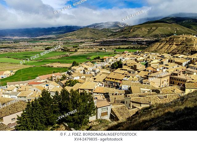 Panoramic views of village of Bolea, Hoya de Huesca, Aragon, Spain