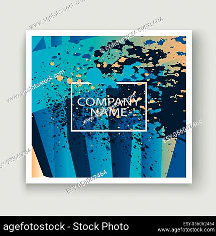 Artistic cover frame design paint splatter vector illustration. Blurred blue colors gradient. Abstract texture geometric striped pattern trend background