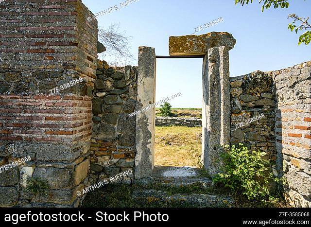 Ruins of the Roman baths (thermea). Histria Fortress, Histria archaeological site. Istria, Constanta County, Dobruja Region, Romania, Europe