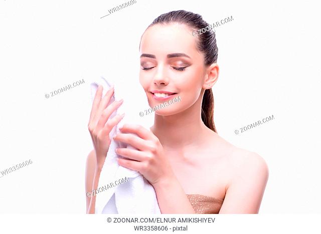 Woman in beauty concept with towel spa bath