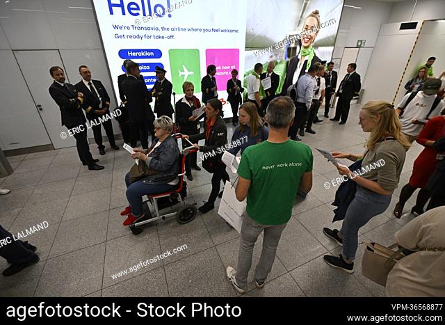 Illustration shows workers on strike in the departure hall of Brussels Airport, in Zaventem, Thursday 23 June 2022. Pilots and cabin crew members of Belgian...