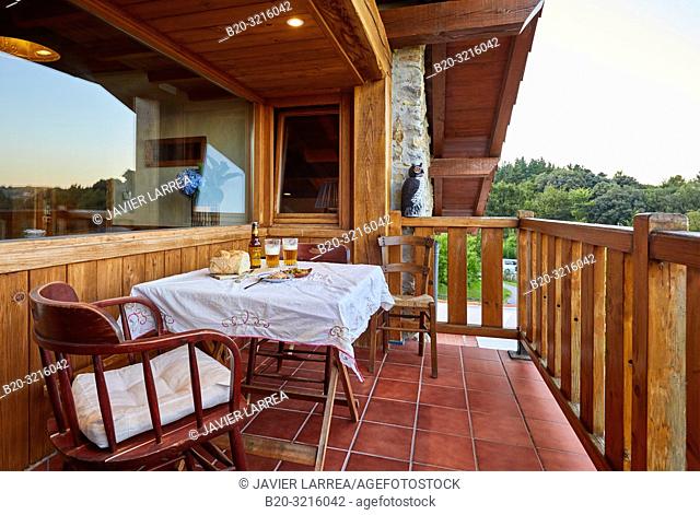 appetizer on the terrace, Urain Apartments, Basque farmhouse, Deba, Gipuzkoa, Basque Country, Spain, Europe
