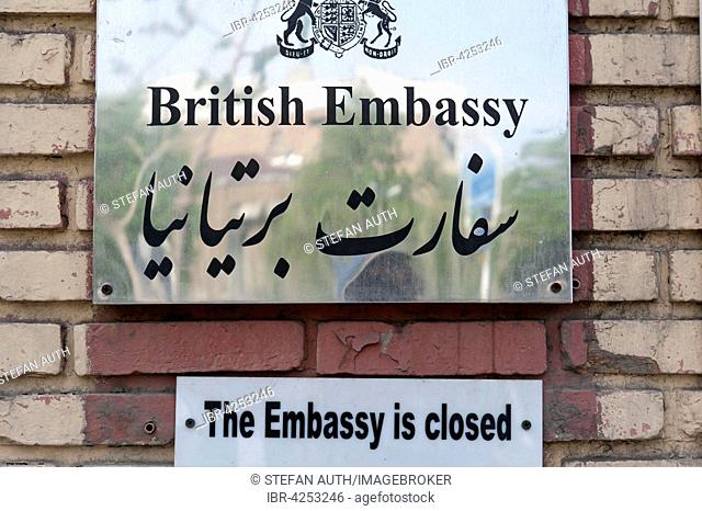 Sign, British Embassy, ??closed, Tehran, Iran