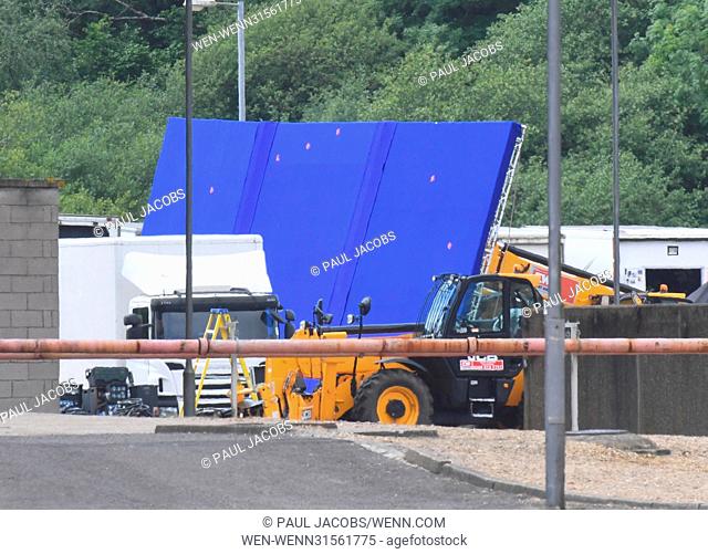 The latest Star Wars blockbuster movie filming at Fawley Power Station near Southampton in Hampshire UK. The big budget Disney film stars Alden Ehrenreich as a...