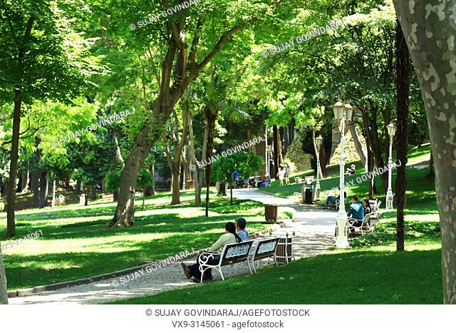 Istanbul, Turkey - June 10, 2016: People spending their free time at local park in Istanbul