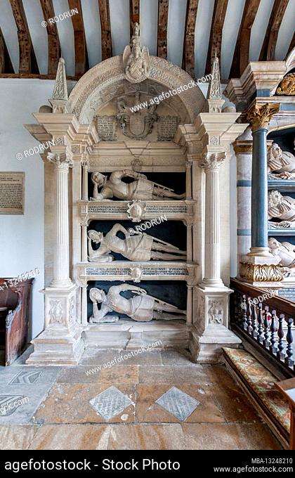 Great Britain, Oxfordshire, Swinbrook near Burford, Church of St. Mary the Virgin, Fettiplace family monuments 17th century