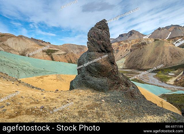 Colored rhyolite mountains, Grænihryggur, Landmannalaugar, Fjallabak, Icelandic highlands, Iceland, Europe