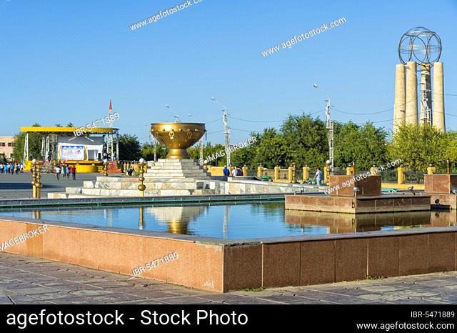 Central Square and Fountain, Turkistan, Southern Region, Kazakhstan, Asia