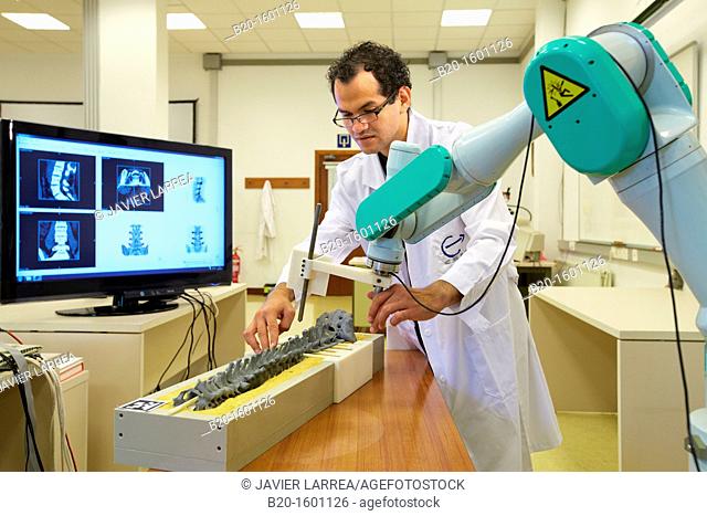 Robotic system to assist surgery  Surgery is the transpedicular fixation target, Screw Placement System, composed of 3 functional modules: preoperative planning...