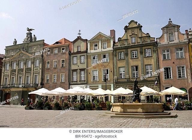 Historical old buildings on the old market square in Poznan, Poland