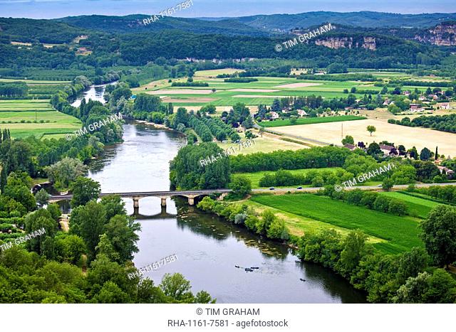 Picturesque scene of the River Dordogne viewed from on high at Domme, Dordogne, France