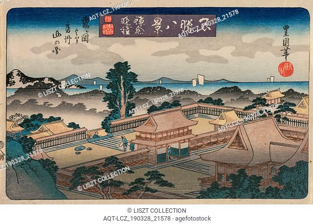 Eight Views of Famous Places: Evening Bell in Kamakura: The Mountains in Awa Province from the Hachiman Shrine in Tsurugaoka, early 1830s
