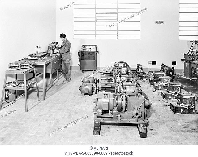 CEAM, company maintenance and repair of elevators and hoists: a section of the the C.E.A.M. Factory in Calderara di Reno, Bologna, shot 1950 - 1960 ca