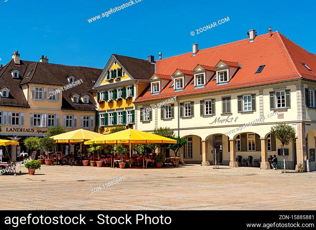 Ludwigsburg, BW / Germany - 22 July 2020: view of the historic baroque market square in Ludwigsburg