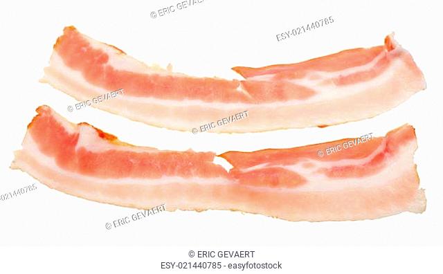 pieces of raw bacon isolated