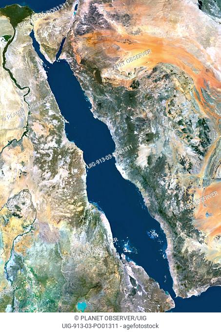 Red Sea, Middle East, True Colour Satellite Image. True colour satellite image of the Red Sea, a seawater inlet of the Indian Ocean