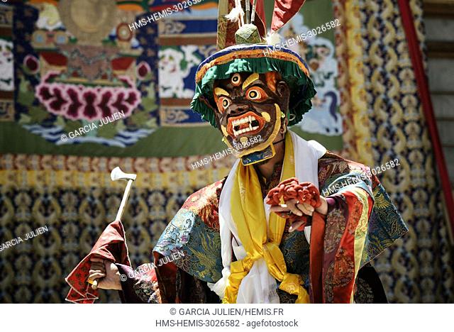 India, Jammu and Kashmir State, Himalaya, Ladakh, Indus valley, festival at the Buddhist monastery of Phyang, sacred mask dances performed by monks