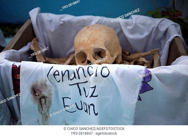 Bones are displayed in the Mayan village of Pomuch, Hecelchakan, Campeche, Yucatán península, October 30, 2016, as part of Day of the Dead celebrations in...