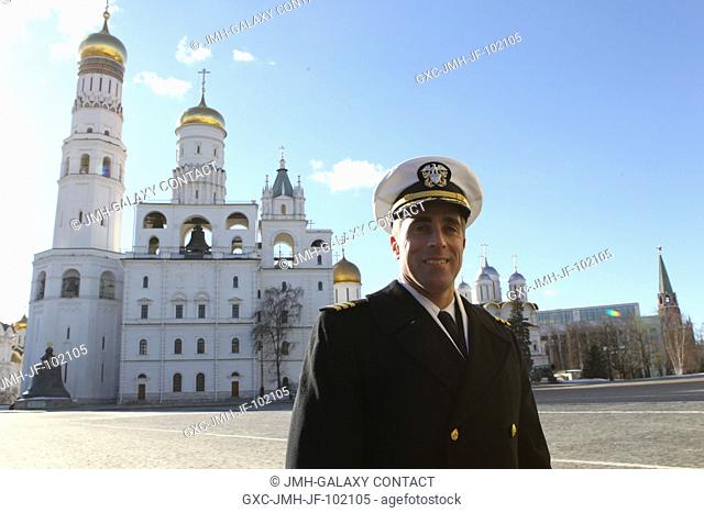 With the famed Tsar Bell in the background, Expedition 3536 Flight Engineer Chris Cassidy of NASA posed for pictures March 7 during a traditional tour of the...