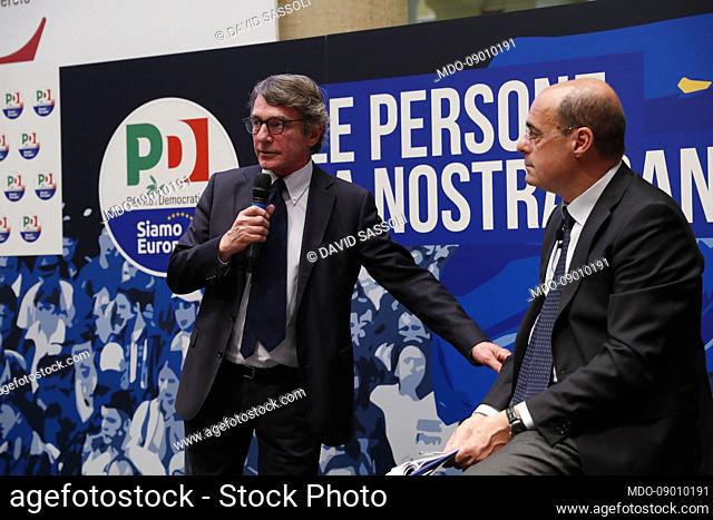 The national secretary of the Democratic Party Nicola Zingaretti and the vice-president of the European Parliament David Sassoli on the occasion of the...