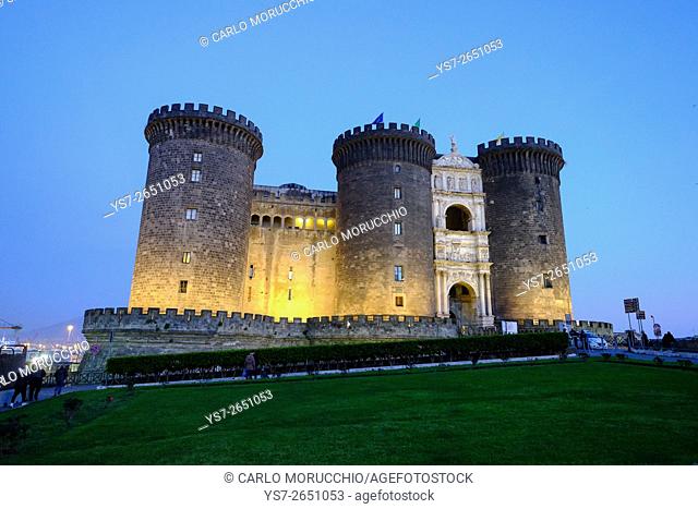 Castel Nuovo often called Maschio Angioino, is a medieval castle located in front of Piazza Municipio, Naples, Italy, Europe