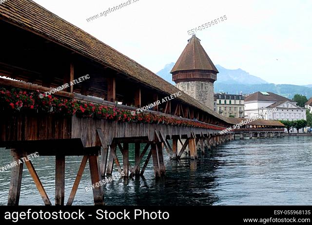 Historic city center of Lucerne with famous Chapel Bridge, the city's symbol and one of the Switzerland's main tourist attractions