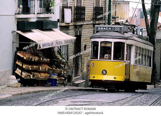 Portugal, Estramadura Province, Lisboa, a tramway in Alfama District