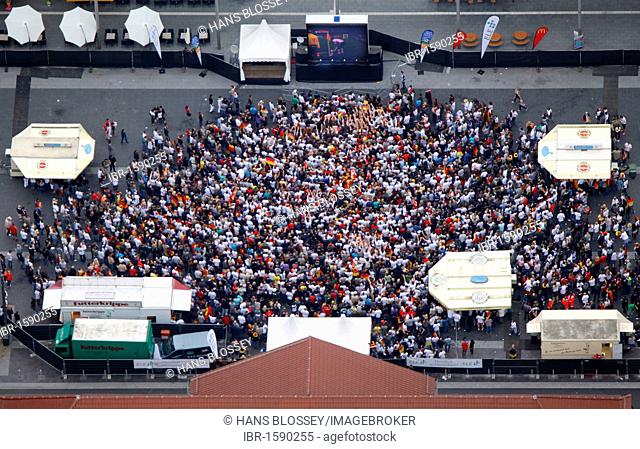 Aerial picture, public screening, Football World Cup 2010, the match Germany vs Australia 4-0, Bottrop, Ruhr district, North Rhine-Westphalia, Germany, Europe
