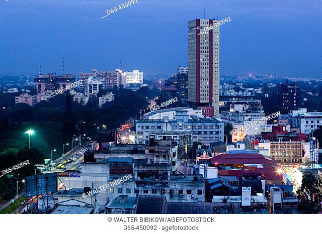 City Center and MG Road Area Aerial from Barton Centre. Evening. Bangalore. Karnataka. India