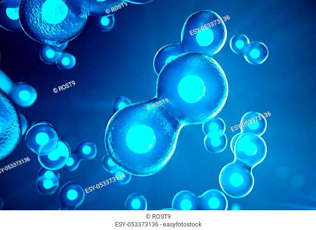 Human or animal cells on blue background. Concept Early stage embryo Medicine scientific concept, Stem cell research and treatment, 3D illustration