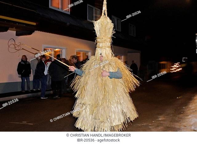The traditional Mitterndorfer Nikolausplay has unique figures like the Schab here the perform in the small village of Krungl Styria Austria