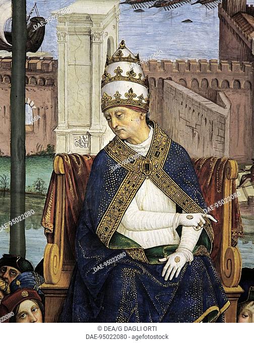 Pius II arriving in Ancona to hasten the crusade, detail from the Stories of Pius II, 1503-1508, by Bernardino Pinturicchio (about 1452-1513), fresco