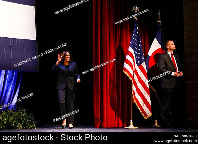 United States Vice President Kamala Harris walks on stage at the Arvada Center for Performing Arts in Denver, Colorado, US, on Monday, March 6, 2023