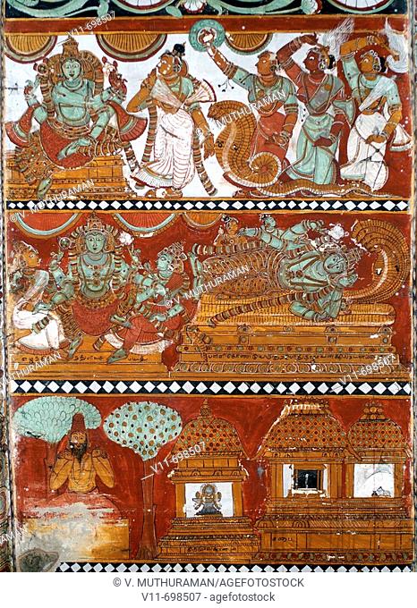 Nayak paintings in Chidambaram Sivakami Amman temple Ceilings on the mukhamandapam were done on fine plastered lime wall