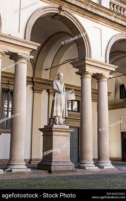 Courtyard at the entrance of Palace of Brera in Milano in Italy