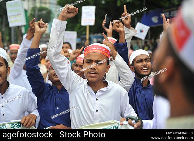 Sylhet, Bangladesh. 14th June 2022. A protest rally and demonstration by the Islamic Madrassa community was held against the insult made to Prophet Muhammad