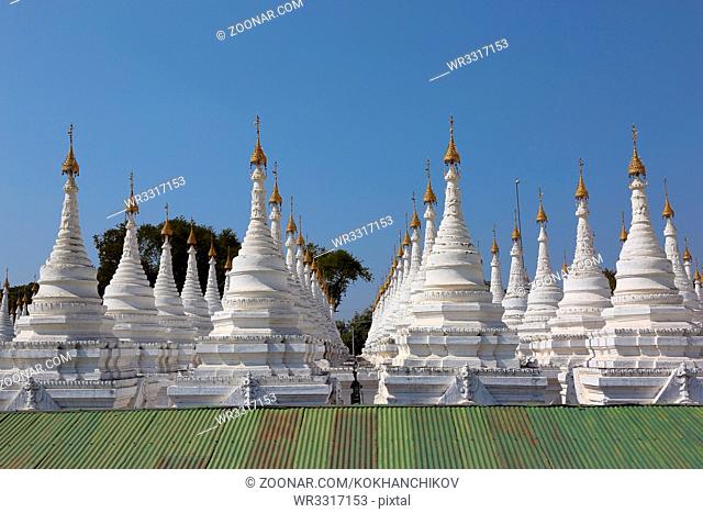 Large stupa forest of the Sandamuni Paya pagoda in Mandalay, Myanmar (Burma)