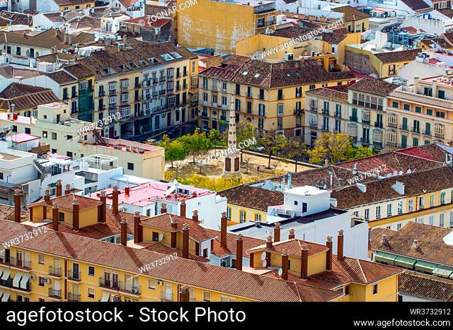 Plaza de Merced (Merced square) in Malaga, Andalucia, Spain. View from Gibralfaro castle