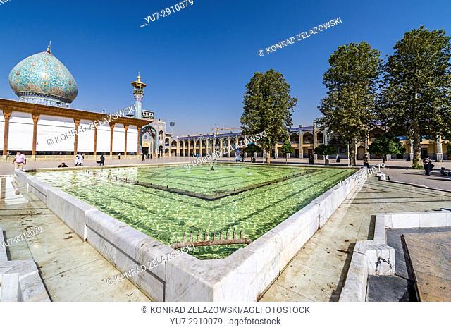 Pool on a courtyard of Mosque and Mausoleum of Shah Cheragh in Shiraz city, capital of Fars Province in Iran